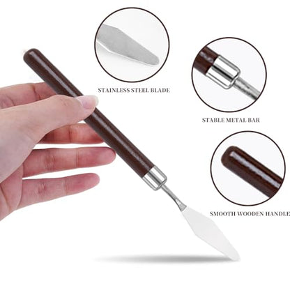 Palette Knife, Stainless Steel Painting Knife with Wood Handle, Metal Artist Knife for Oil, Canvas, Acrylic Painting, Flexible Spatula Pallet Knife for Color Mixing,Spreading 02 - color: Palette Knife 02