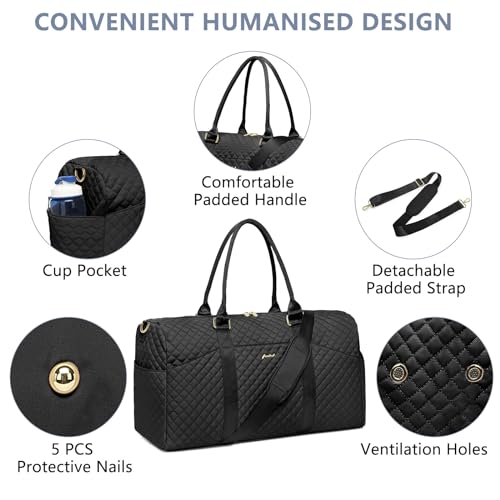 Women Weekender Travel Duffle Bag: Travel Duffel Overnight Bags with Shoe Compartment Large Carry on Tote with Toiletry Bag Weekend Traveling Yoga Gym Hospital Bag for Women with Wet Pocket Black - color: 01-Black, size: X-Large