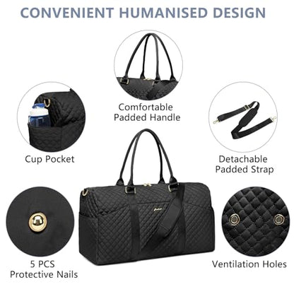 Women Weekender Travel Duffle Bag: Travel Duffel Overnight Bags with Shoe Compartment Large Carry on Tote with Toiletry Bag Weekend Traveling Yoga Gym Hospital Bag for Women with Wet Pocket Black - color: 01-Black, size: X-Large