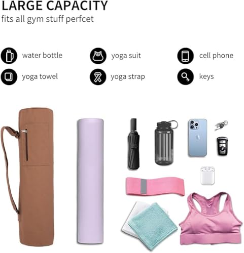Cotton yoga mat bag with Pockets and Adjustable Strap - Full Zip Cargo Yoga Mat Carrier Bag - Bag for 1/4" 1/3" Thick Yoga Mat - color: Coffee, size: XL