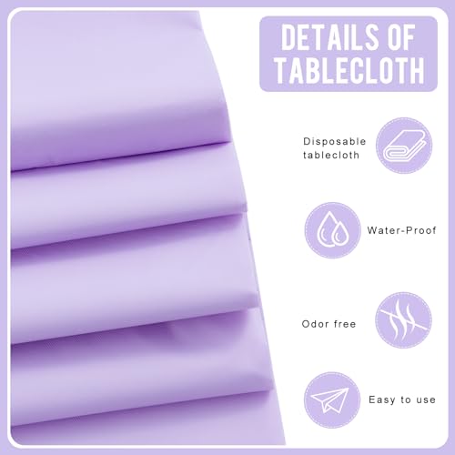 Eleclassi Lavender 12 Pack Premium Disposable Plastic Tablecloth 54 x 108 in - Party Plastic Table Cloth Disposable Tablecloth for Rectangle Tables up to 8 Ft in Length - Lavender Plastic Table Cover - color: Lavender, size: 12 Pack Rectangle