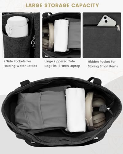 Gonex Yoga Mat Bag with Zipper Mat Carrier Canvas Gym Tote | Durable Canvas, Zipper Closures Prevent Slipping, Quick Access, Bottle Holder, Fits Yoga Blocks, Gym & Travel Use - color: Black, size: Classic (15.5×5.5×14.5inch)