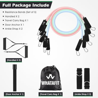 WHATAFIT Resistance Bands with Handles, 5-Level Exercise Bands for Workout - color: Macaron-02