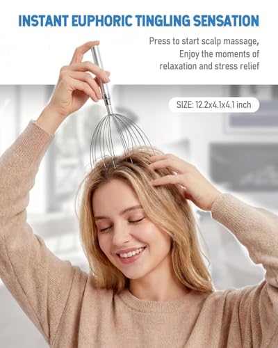 Winyoung Rechargable Head Massager Scalp Stress Relief, Electric Scalp Massager, Handheld Vibrating Head Scratchers with 20 Metal Fingers for Hair Scalp Massage Relaxation Self-Care