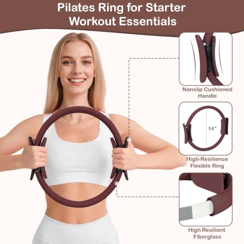 Hoedia Pilates Kit for Women, Pilates Equipment Ring and Ball Set - color: Brown