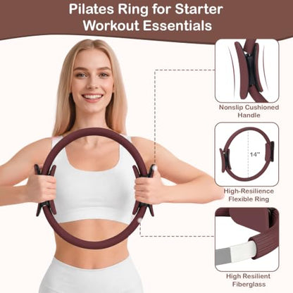 Hoedia Pilates Kit for Women, Pilates Equipment Ring and Ball Set - color: Brown