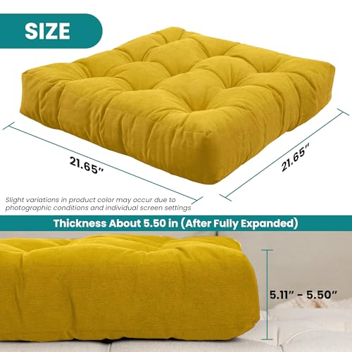 NEST & LOOM Floor Cushions - Floor Chair Pillow, Meditation Cushion, Square Large Floor Pillow, Solid Thick Tufted Floor Pillow - Yellow - 21.65" x 21.65" - color: Yellow