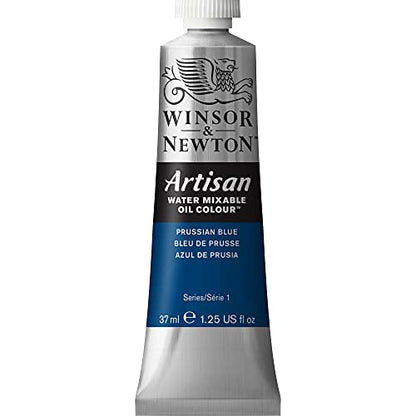 Winsor & Newton Artisan Water Mixable Oil Colour, 1.25-oz (37ml), Prussian Blue | Clean with water; no solvents needed. Color depth, lightfastness, opacity/transparency are the same as traditional oils. - color: Prussian Blue, style: 1.25-oz