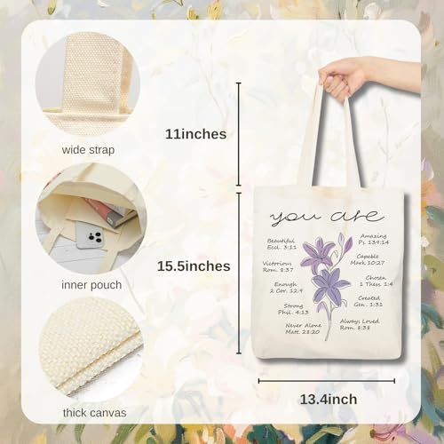 Aesthetic Canvas Tote Bag for Women with Inner Pocket - color: Christian-zh