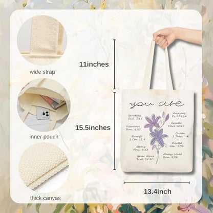 Aesthetic Canvas Tote Bag for Women with Inner Pocket - color: Christian-zh