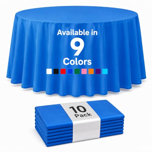 Auros 10-Pack Blue Plastic Table Cloth, 84" Round Disposable Table Cover | Waterproof, Spill-Proof & Throw Away Table Cloth, Easy Cleanup for Party, Birthday, Wedding, Graduation, Picnic, Sky Blue - color: Sky Blue, size: 84" Round