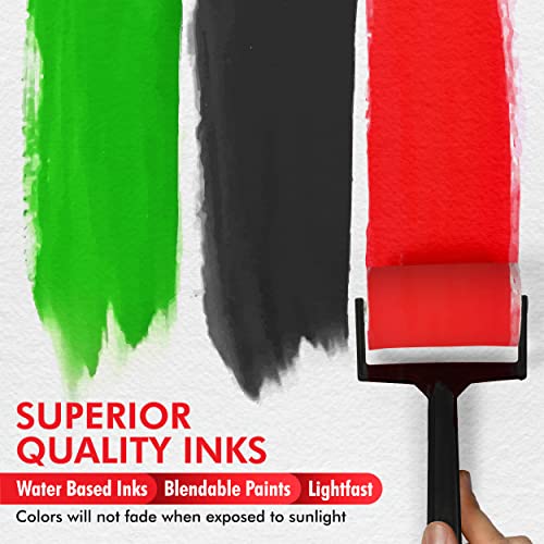 Marabu Block Printing Kit - Linocut with 3 x 100ml Ink, Cutter, Rubber Block, and Brayer Roller Linoleum Printmaking Kit, Starter 6pc Set, Multicolor