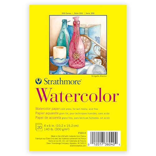 Strathmore 300 Series Watercolor Paper Pad, Tape Binding, 20 Sheets, White, 4x6 inch, 1 Count