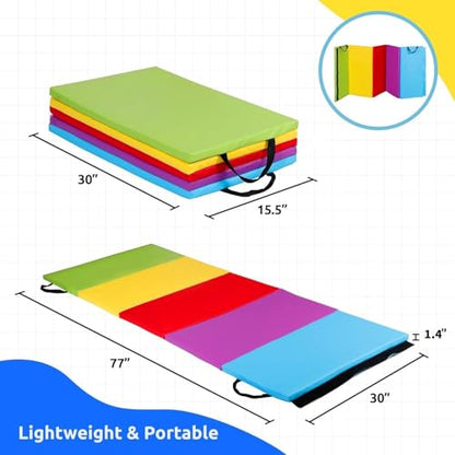 ZENY Folding Gymnastics Mat, 5-Panel Gym Mat Tumbling Mat | with Carry Handles for Home Workouts, Exercise Mat for Yoga and Play, 77''x30''x1.4''