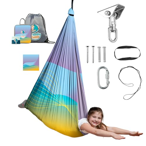 Compression Sensory Swing Adult & Kids, Indoor Outdoor Pod, Holds 300lb | indoor sensory swing for kids, outdoor sensory swing indoor, sensory swing kids, sensory toys, 360 swivel hammock swing - color: Radiant Wave