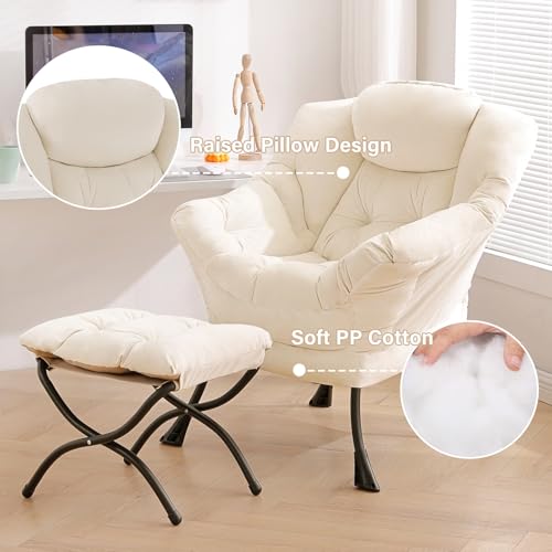 Tiita Lazy Chair with Ottoman, Modern Large Accent Lounge Chairs, Leisure Sofa Armchair with Ottoman, Reading Chair with Footrest for Bedroom, Living Room, Dorm Rooms, Garden - color: Beige