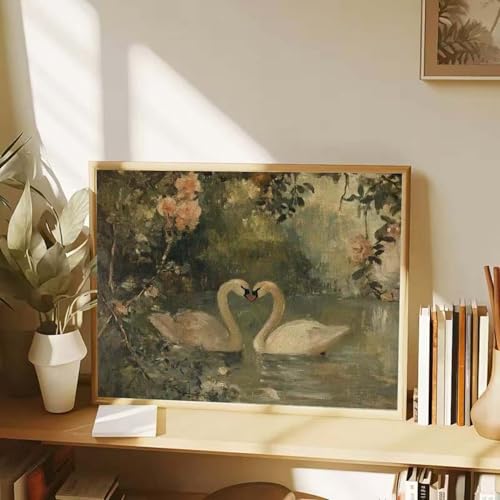GEMOUJ Swan Paint by Numbers for Adults Beginner, White Swan Adult Paint by Number Kits on Canvas, DIY Acrylic Vintage Easy Painting by Numbers, Home Wall Decor 16 X 20 Inch - color: GM20