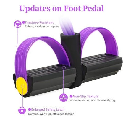 Pedal Resistance Band with Handle, Upgraded 6-Tube Exercise Bands - color: Purple