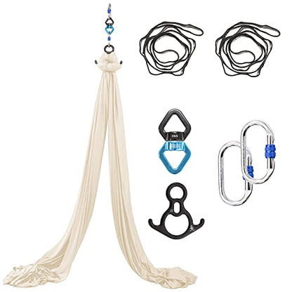 Aerial Silks Yoga Swing Set, Fitness Aerial Yoga Kit | Anti-Gravity Flight Aerial Yoga Hammock Kit; Low/Non Stretch Nylon Tricot Fabric; For Fitness & Dance; Hardware Included - color: Champagne