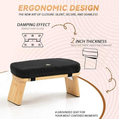 Bamboo Meditation Bench, Foldable Prayer Stool (Black) | Meditation Kneeling Bench, Seiza Prayer Bench, Prayer Bench with Meditation Cushion, Kneeling Prayer Stool for Home - color: Black