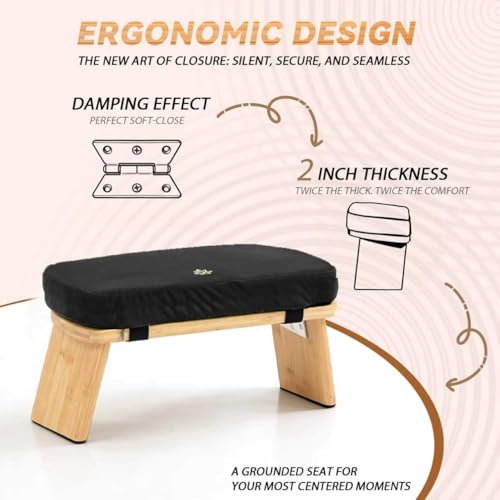 Bamboo Meditation Bench, Foldable Prayer Stool (Black-Bag) | Meditation Kneeling Bench, Seiza Prayer Bench, Prayer Bench with Meditation Cushion, Kneeling Prayer Stool for Home - color: Black-bag