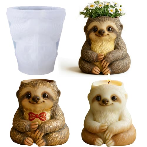 3D Animal Resin Molds, Sloth Silicone Planter Molds for Concrete | Cute Sloth Animal Resin Casting Molds for Epoxy, Succulent, Pencil Holder, Home Decor, DIY Crafts, Candle Holder, Flower Pot - color: Sloth Resin Mold