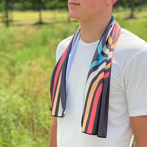 SHAKEitCOOL Extended Size Cooling Towel – Be Cool in Style - Heat Relief, Soft, Lightweight, Sun Protection, Easy Clean - Perfect for Biking, Hiking, Running, Yoga, Golf, Gardening - Retro Wave M - color: Retro Wave