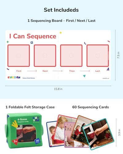 CHEFAN Sequencing Cards for Kids, Speech Therapy Sequence Game with Board, Preschool Kindergarten Storytelling Sentence Building Learning Activities (4 Steps) - size: 4-Step Board