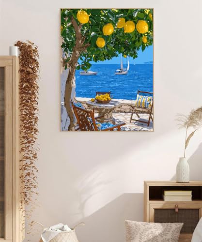 ZRIZQ Landscape Paint by Numbers Kit for Adults Beginner,Lemon Tree,16x20 | Full set with rich paints,wooden brushes,rolled canvas.Calming activity.Beginner friendly.Just open and paint. - color: 16"X20"Rolled Canvas(Frameless)-Landscape 19