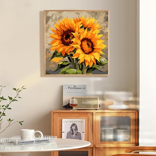 Fountor Framed Paint by Numbers Kit for Adults Beginner & Kids Ages 8-12, Sunflower Paint by Number with Frame, Easy Acrylic Watercolor Sunflower Painting by Numbers Kit on Canvas 10x10 inch - color: LKOPF016, size: 10x10 Inch
