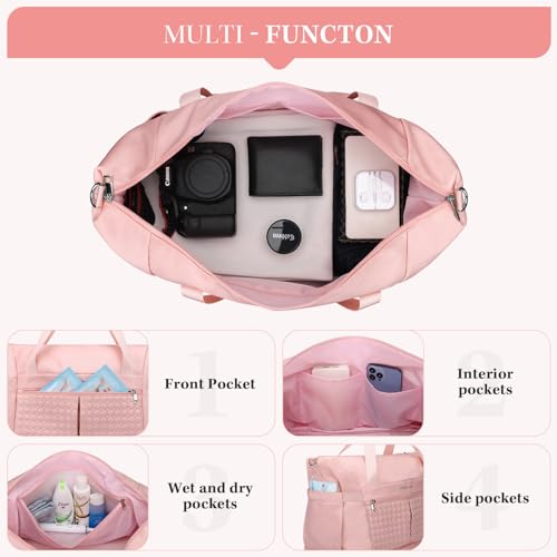 Maelstrom Gym Bag for Women,40L Travel Duffel Bag with Shoes Compartment and Wet Pocket,Waterproof Carry On Weekender Bag,Sport Gym Tote Bags Swimming Yoga, Hospital Holdalls（Pink) - color: Pink