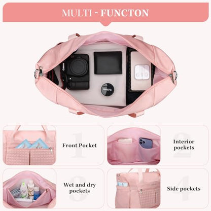 Maelstrom Gym Bag for Women,40L Travel Duffel Bag with Shoes Compartment and Wet Pocket,Waterproof Carry On Weekender Bag,Sport Gym Tote Bags Swimming Yoga, Hospital Holdalls（Pink) - color: Pink
