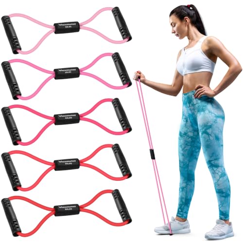 RENRANRING Figure 8 Fitness Resistance Bands with Handles - Exercise Tube Band Set of 3 for Arm and Shoulder Stretch, Rope 8 Word Elastic for Women and Men - color: Pink series, size: 5pcs