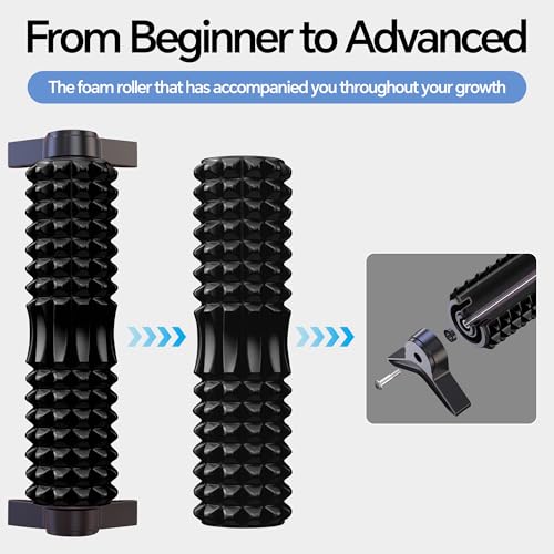 Foam Roller with Detachable Stand, 18" Deep Tissue Massage Roller | Beginner-Friendly Support Design for Muscle Recovery, Home Workout & Fitness - Black