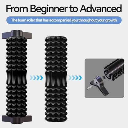 Foam Roller with Detachable Stand, 18" Deep Tissue Massage Roller | Beginner-Friendly Support Design for Muscle Recovery, Home Workout & Fitness - Black