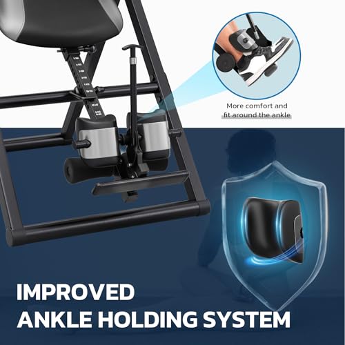 YOLEO Inversion Table for Back Pain w/Removable Lumbar Pad ITX320 | w/ Reversible Ankle Holders, Foldable, Easy Assembly - color: Grey - Black Tube