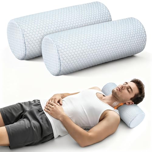Novabright 2 Pcs Cooling Cervical Neck Roll Pillow for Sleeping Memory Foam - size: 15.8 x 6 Inch