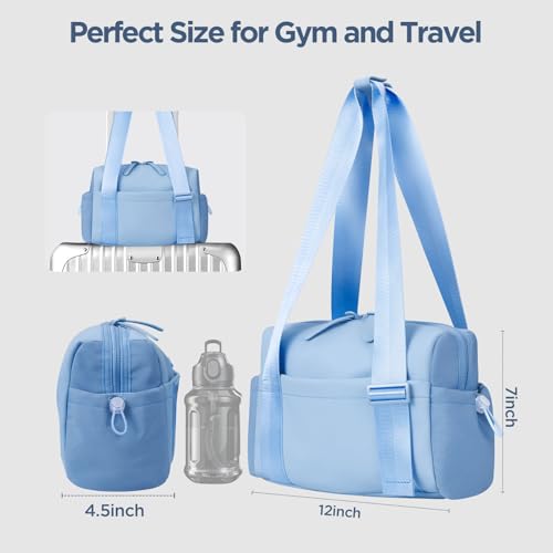 Mini Gym Bag for Women Girls Small Gym Tote Bag with Wet Compartment Waterproof Travel Duffle Bag Cute Workout Sport Bag - color: Blue-12in