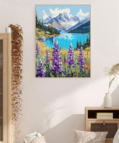 Landscape Paint by Numbers Kit for Adults Beginner,Mountain Scene,16x20" | Full set with wooden brushes,rolled canvas,rich paints.Calming activity.Beginner friendly.Just open and paint. - color: 16"X20"Rolled Canvas-Landscape 20