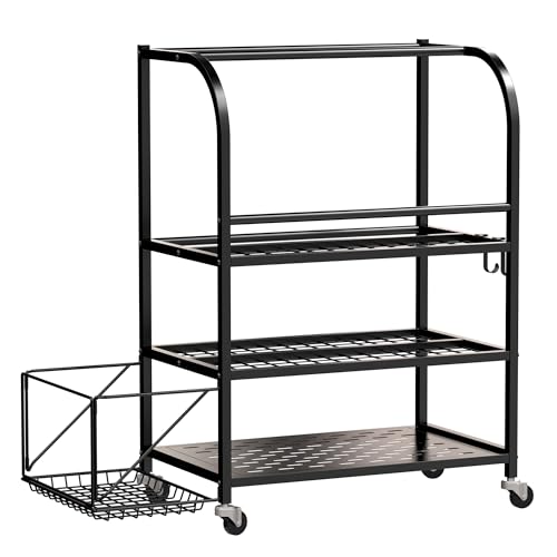 Dumbbell Rack, Weight Rack for Home Gym, 3-Tier 600LBS Metal Home Gym Storage with 2 Lockable Wheels & 4 Adjustable Hooks, kettlebell Rack for Yoga Mat Storage, Dumbbells, Kettlebell, Foam Roller, Resistance Bands