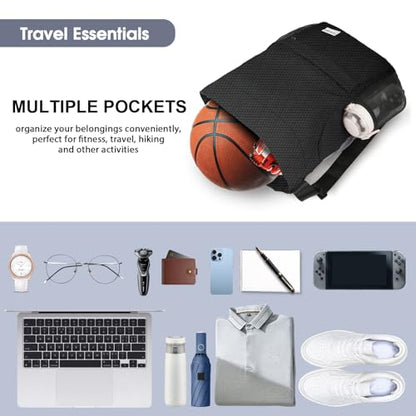 Waterproof Drawstring Backpack Sports Gym Sackpack with Mesh Pockets Water-Resistant String Cinch Beach Bag for Men Women - color: Solid - Black