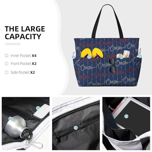 Large Beach Bag for Women Waterproof Foldable Travel Shoulder Tote Bag with Pocket for Weekender Pool Vacation - color: Cruise Blue