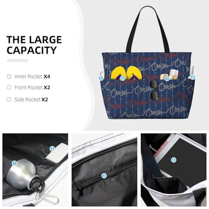 Large Beach Bag for Women Waterproof Foldable Travel Shoulder Tote Bag with Pocket for Weekender Pool Vacation - color: Cruise Blue