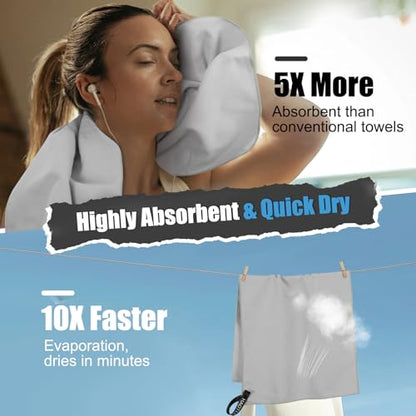 Quick Dry Travel Towel, 3 Sizes 1 Pack Camping Microfiber Towel, Lightweight Fast Drying Towels Set 60"x30", 30"x15", 15"x15" w/Bag for Gym, Beach, Hiking, Swimming, Grey - color: Grey