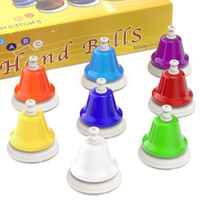 Facmogu 8 Note Rainbow Hand Bells for Kids, Color Coded Musical Bells Set | For Preschool Learning Education, Classroom Rhythm Teaching | Percussion Instrument Montessori Music Toy | Birthday Gift