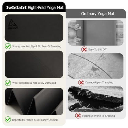 IwIeIaIrI Foldable POE Non Slip Yoga Pilates Mat– 1/4" (6mm) Thick | Foldable Lightweight with Carry Strap, Portable for Home Workout, Pilates, Travel & Gym Mat - color: Dark Grey