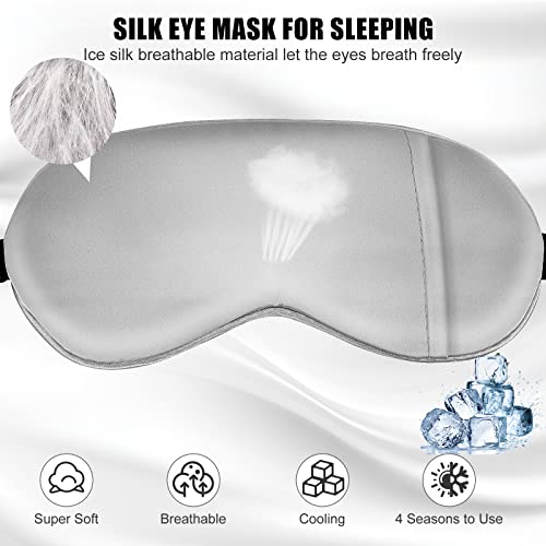 Sleep Mask w/ Cooling Gel Eye Mask, Silk Eye Mask for Sleeping, Hot & Cold Eye Masks, Blindfold Eye Cover Sleeping Mask for Home Office Travel, Yoga, Stocking Stuffers for Men Women (Grey) - color: Grey