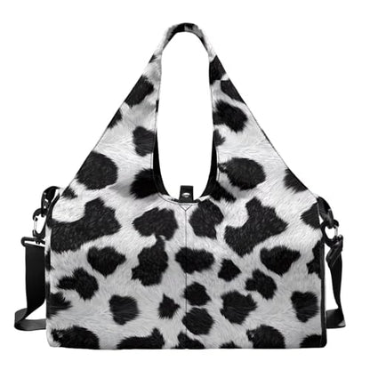 Gym Bag with Yoga Mat Holder Large Tote Bag With Multi Pockets for Women Men Dry Wet Separated Pocket Carryall Yoga Tote Bag for Pilates Travel Workout Office - color: Cow Leopard Print