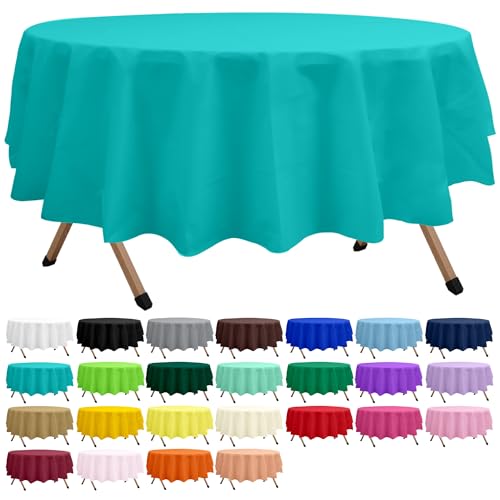 2 Pack Aqua Premium Plastic Tablecloth Round 84 Inches Reusable Lake Blue Decorative Table Cover for Dining, Wedding, Party, Indoor and Outdoor use - color: A01 Aqua Blue, size: Round 84"