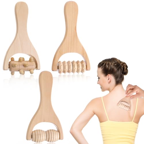 Abeillo 3Pcs Wood Therapy Massage Tools Wooden Massage Rollers, Hand Massage Tools Manual Muscle Roller Stick for Relaxes Thigh, Leg, Hands Full Body Muscle Men Women - style: Style B